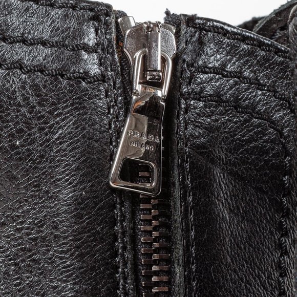 Prada Black Leather Ankle Laced Boot with Buckle - Picture 11 of 12